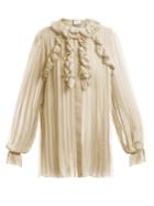 Gucci Ruffle-trimmed Pleated Silk-chiffon Blouse