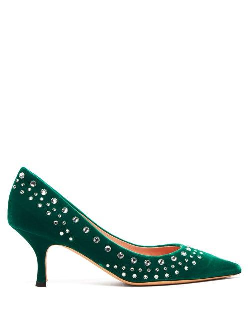 Matchesfashion.com Rochas - Crystal Embellished Green Velvet Pumps - Womens - Green