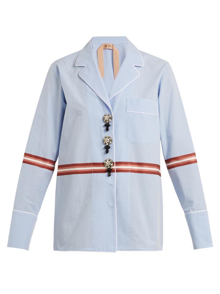 No. 21 Striped Crystal-embellished Cotton-blend Shirt