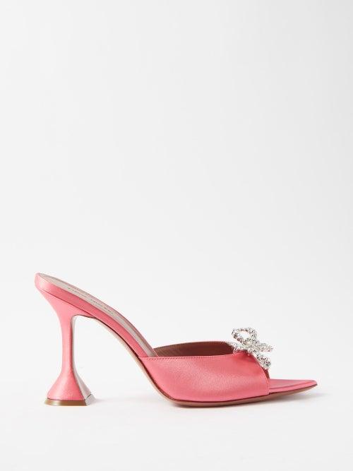 Amina Muaddi - Rosie 95 Crystal-bow Satin Mules - Womens - Pink Multi