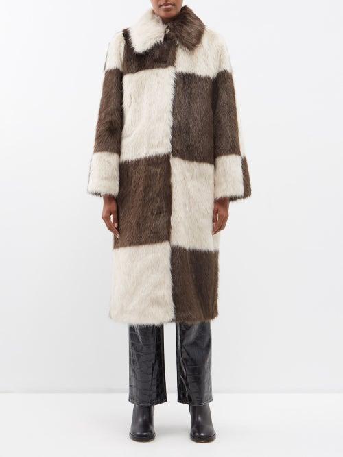 Stand Studio - Nino Checked Faux-shearling Coat - Womens - Brown Multi