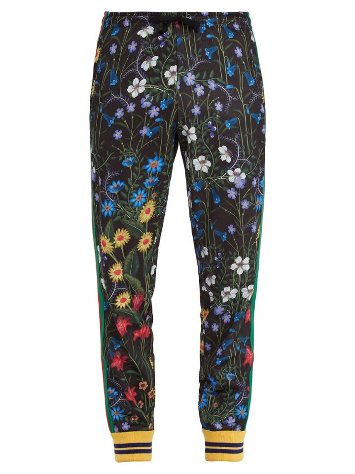 Gucci New Flora-print Web-trimmed Jersey Track Pants