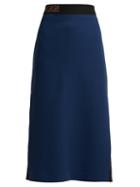 Matchesfashion.com Fendi - Ff Jacquard Wool Crepe Midi Skirt - Womens - Dark Blue