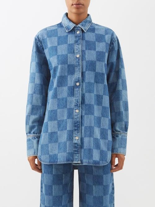 Frame - Checkerboard Denim Overshirt - Womens - Mid Denim