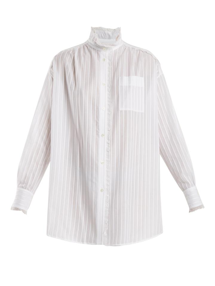 Sonia Rykiel Lace-trimmed Striped-cotton Shirt