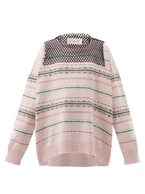 Raf Simons - Fishnet-panel Fair Isle Merino Sweater - Womens - Pink Multi