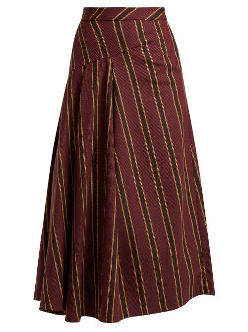 Matchesfashion.com Palmer//harding - Striped Cotton Blend Twill Midi Skirt - Womens - Burgundy