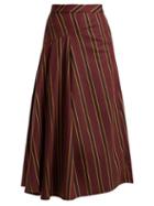 Matchesfashion.com Palmer//harding - Striped Cotton Blend Twill Midi Skirt - Womens - Burgundy