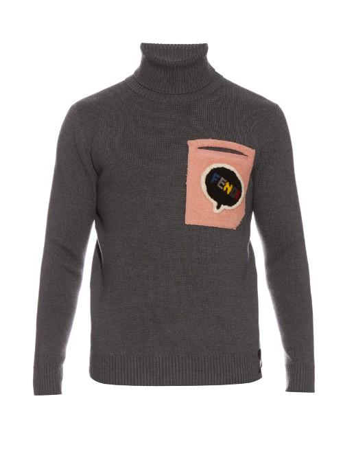 Fendi Shearling-pocket Roll-neck Wool Sweater