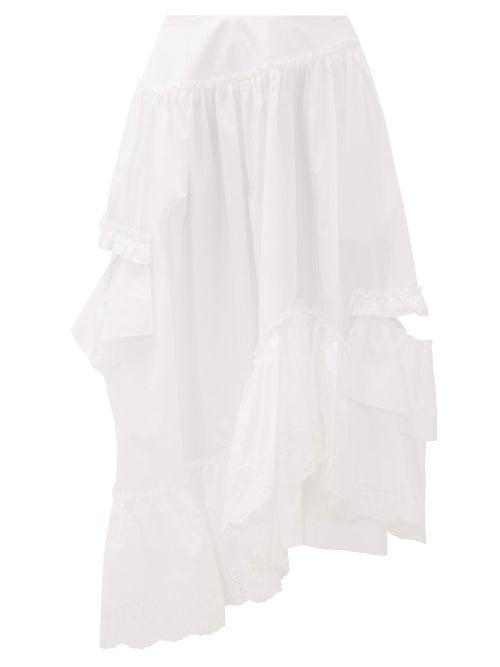 Matchesfashion.com Simone Rocha - Asymmetric Ruffled Cotton Midi Skirt - Womens - White