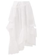 Matchesfashion.com Simone Rocha - Asymmetric Ruffled Cotton Midi Skirt - Womens - White