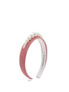 Matchesfashion.com Benot Missolin - Stella Faux Pearl-embellished Gingham Headband - Womens - Red Print