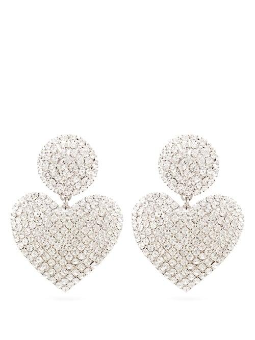 Matchesfashion.com Alessandra Rich - Crystal Heart Drop Clip Earrings - Womens - Crystal