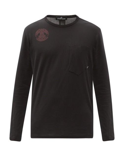 Matchesfashion.com Stone Island - Logo-print Long-sleeve Cotton-jersey T-shirt - Mens - Black