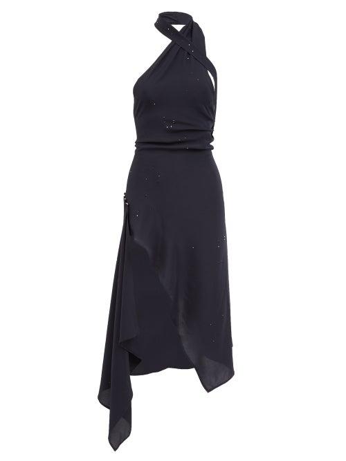 Matchesfashion.com Ludovic De Saint Sernin - Halterneck Crystal-embellished Silk Dress - Womens - Navy