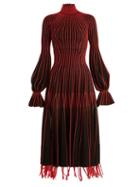 Matchesfashion.com Alexander Mcqueen - Contrast Stitching High Neck Silk Dress - Womens - Black Red