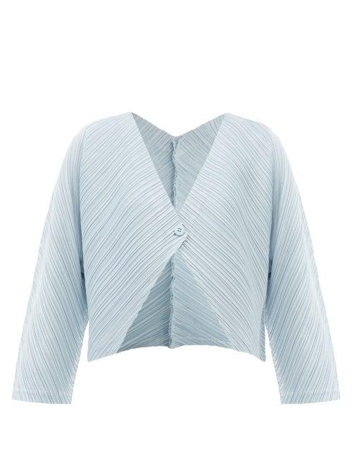 Pleats Please Issey Miyake - Technical-pleated Cardigan - Womens - Light Blue
