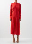 Victoria Beckham - Pleated Satin Shirt Dress - Womens - Red