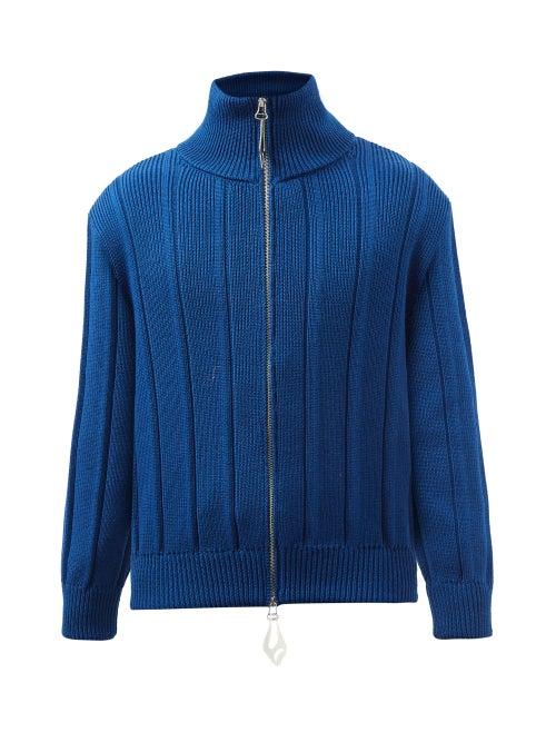Namacheko - Ribbed Merino Wool Zip-up Sweater - Mens - Navy