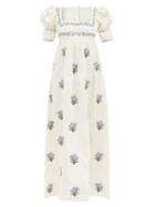 Agua By Agua Bendita - Floral-embroidered Puff-sleeve Linen Maxi Dress - Womens - White Multi