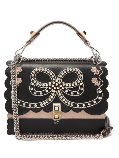 Matchesfashion.com Fendi - Kan I Bow Embroidery Leather Shoulder Bag - Womens - Black Multi