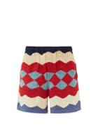 Matchesfashion.com Bode - Chevron Patchwork Upcycled-twill Shorts - Mens - Multi