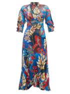 Matchesfashion.com Peter Pilotto - Floral Print Hammered Silk Blend Dress - Womens - Gold