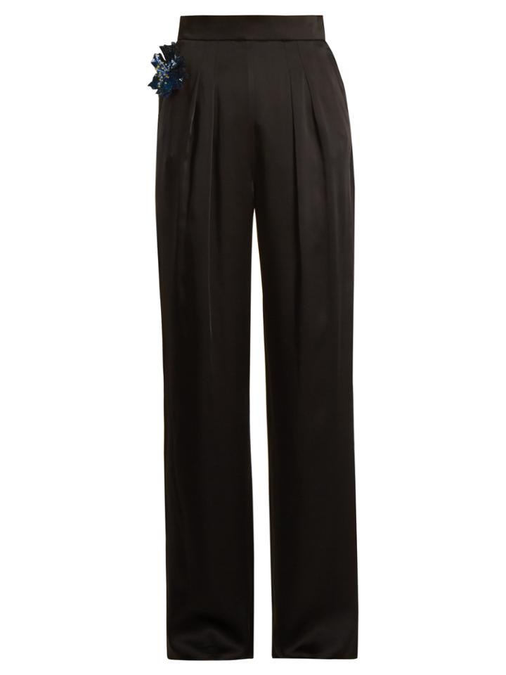 Christopher Kane Embellished-flower Satin Trousers