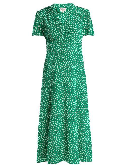 Matchesfashion.com Hvn - Morgan Flower Print Silk Dress - Womens - Green Print