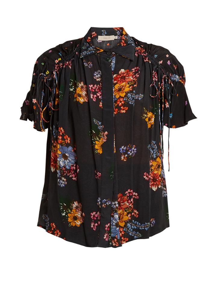 Preen Line Paige Gathered-detail Floral-print Shirt