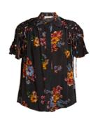 Preen Line Paige Gathered-detail Floral-print Shirt
