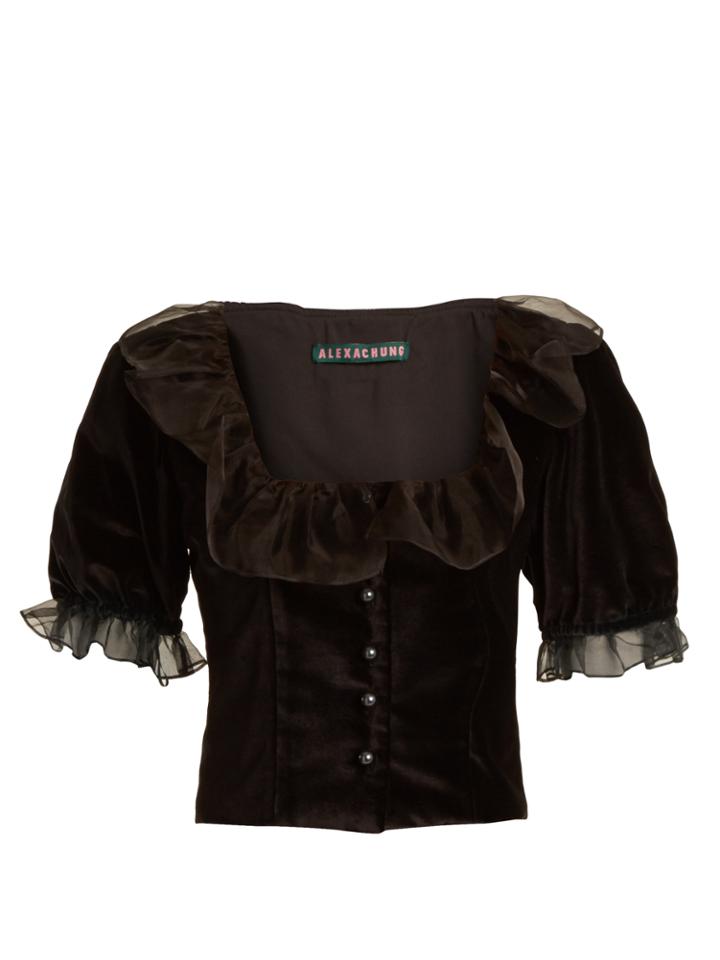Alexachung Ruffle-trimmed Velvet Cropped Top