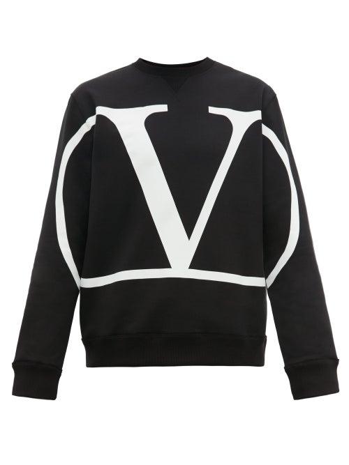 Matchesfashion.com Valentino - V Logo Print Cotton Jersey Sweater - Mens - Black