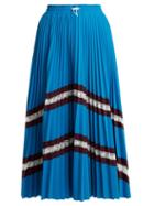 Matchesfashion.com Valentino - High Rise Chevron Striped Pleated Jersey Skirt - Womens - Blue Multi