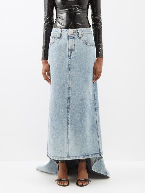 Vaquera - Exaggerated-train Washed-denim Skirt - Womens - Denim