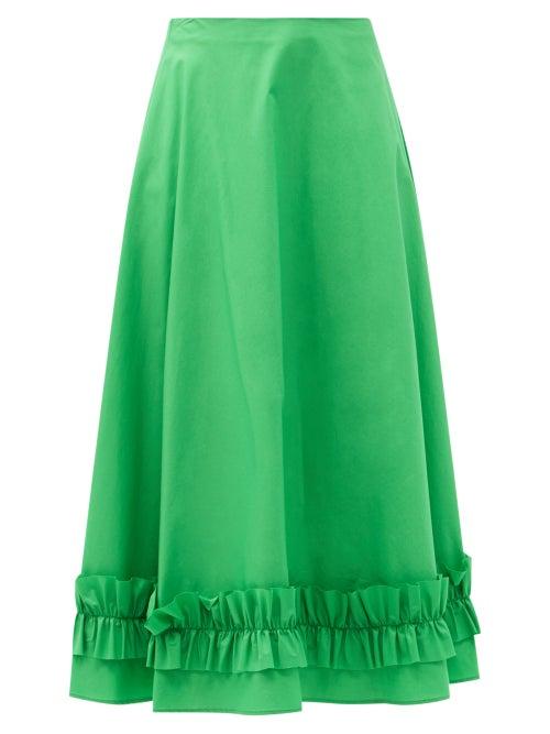 Matchesfashion.com Molly Goddard - Morgan Frilled Cotton Midi Skirt - Womens - Green
