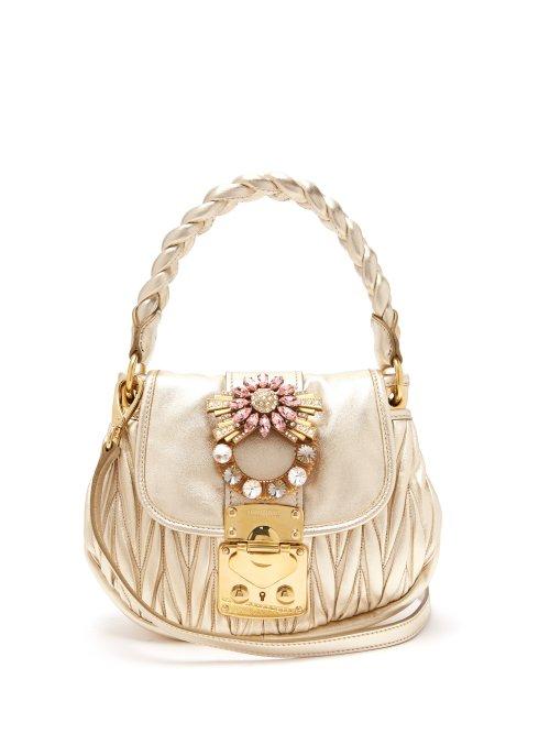 Matchesfashion.com Miu Miu - Coffer Mattelass Leather Cross Body Bag - Womens - Gold
