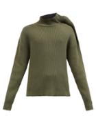 Matchesfashion.com Y/project - Exaggerated-shoulder Ribbed Cotton-blend Sweater - Mens - Green