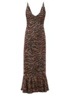 Matchesfashion.com Saloni - Aidan D Tiger Sequinned Fluted-hem Midi Dress - Womens - Bronze
