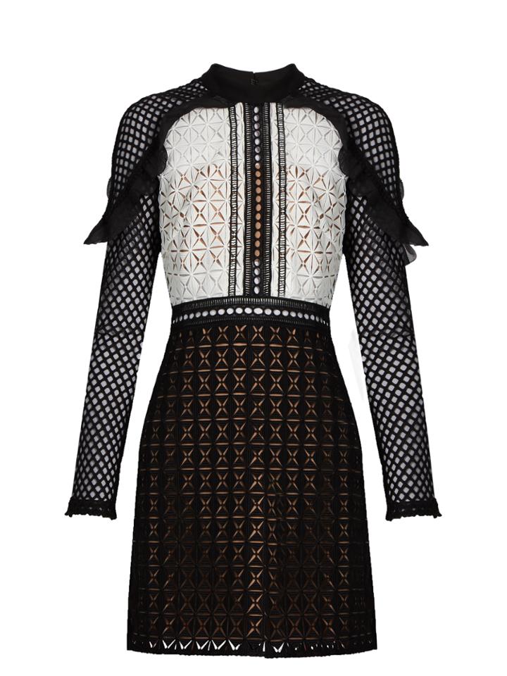 Self-portrait Geometric Guipure-lace Mini Dress