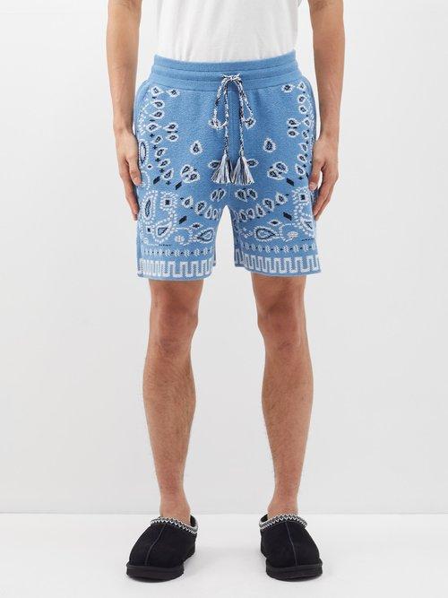 Alanui - Bandana-jacquard Cotton-blend Shorts - Mens - Blue