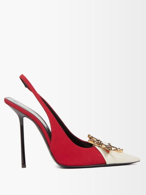 Saint Laurent - Volver Starfish-embellished Crepe Slingback Pumps - Womens - Red