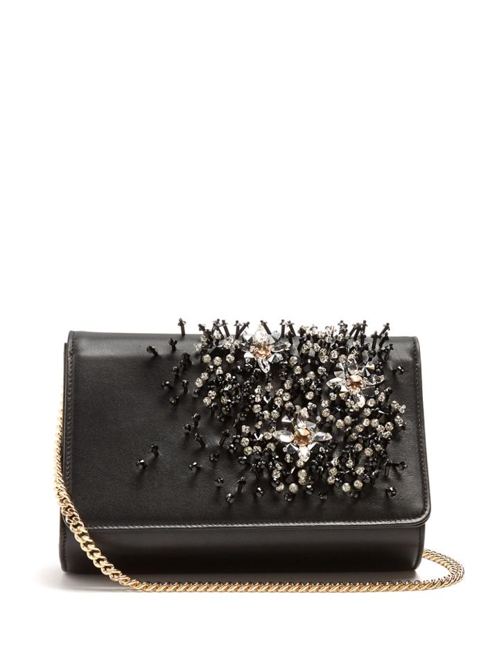Lanvin Crystal-embellished Leather Clutch