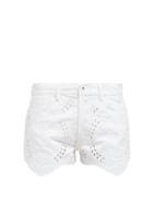 Matchesfashion.com Off-white - Broderie Anglaise Embroidered Denim Shorts - Womens - White
