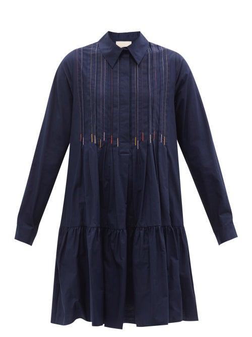 Ladies Rtw Roksanda - Dilara Embroidered Cotton-poplin Shirt Dress - Womens - Navy