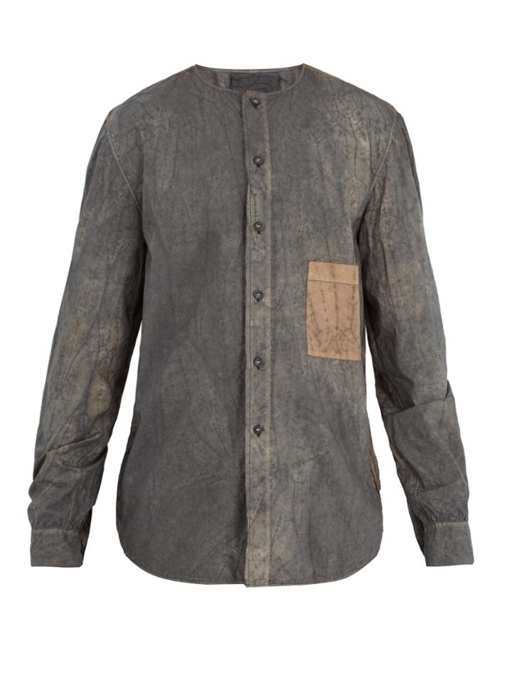 By Walid Collarless Abstract-print Cotton-blend Shirt