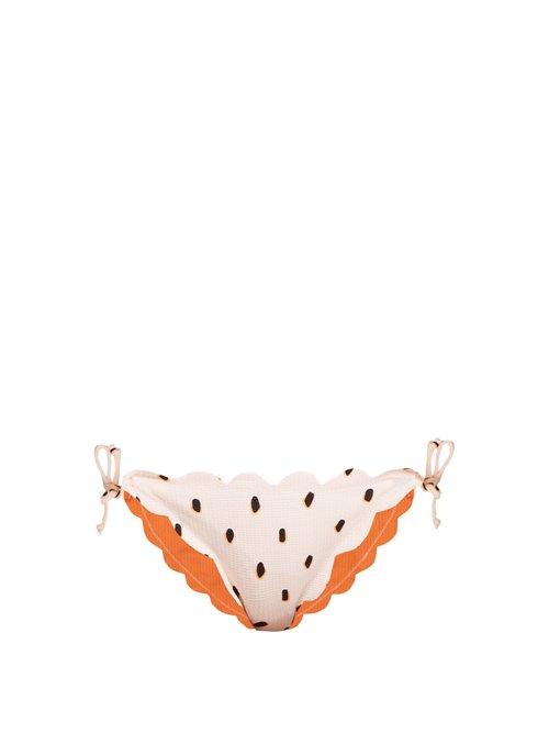 Matchesfashion.com Marysia - Mott Scallop Edged Tie Side Spotted Bikini Briefs - Womens - Pink
