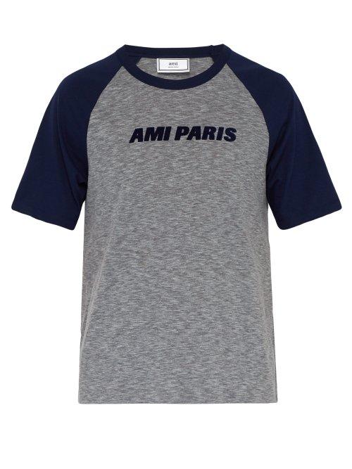 Matchesfashion.com Ami - Flocked Logo Crew Neck T Shirt - Mens - Navy