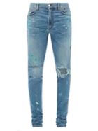 Matchesfashion.com Amiri - Paint Splattered Distressed Skinny Jeans - Mens - Blue
