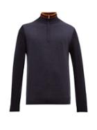 Matchesfashion.com Paul Smith - Artist Stripe Half Zip Merino Wool Sweater - Mens - Navy Multi